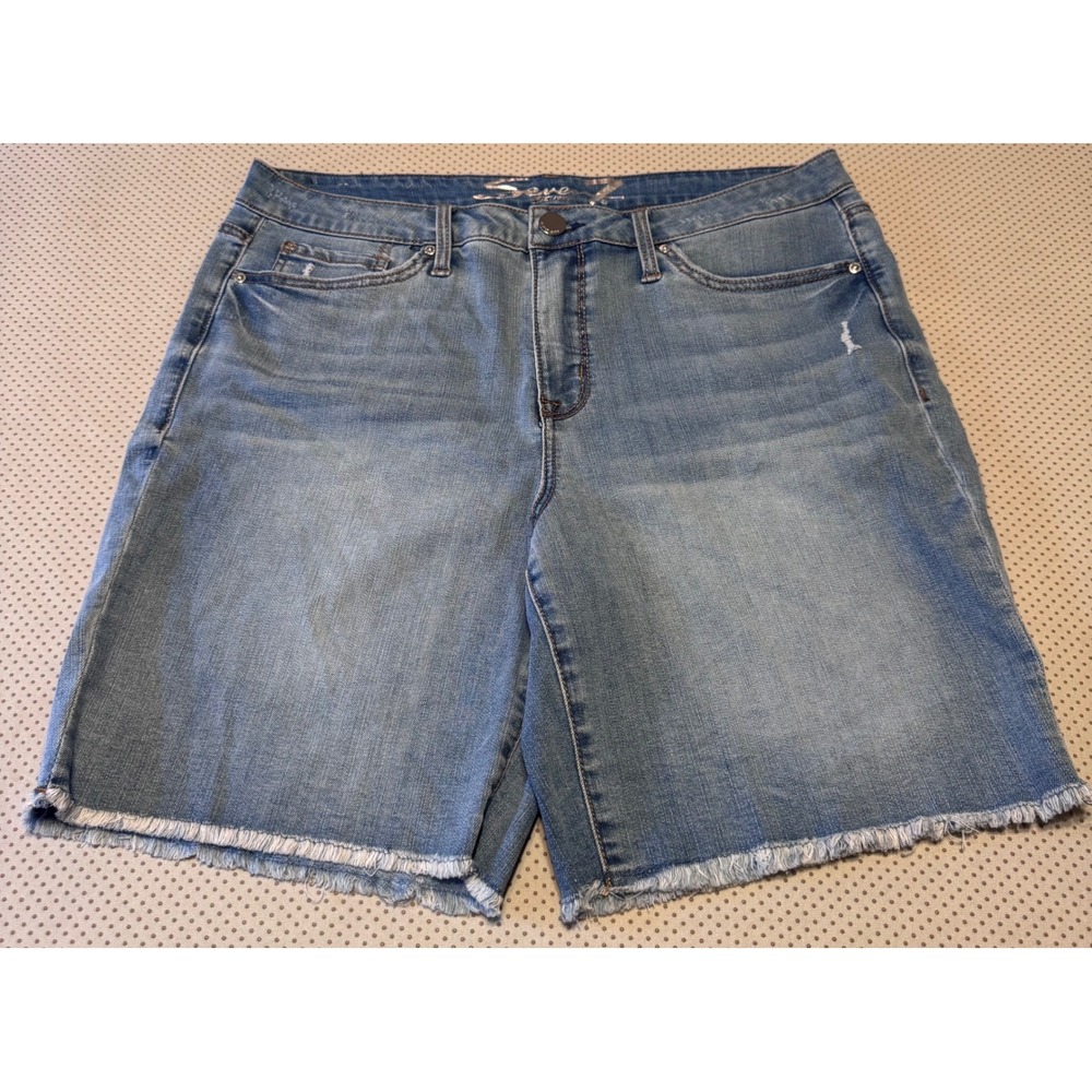 Seven7 Sunset Bermuda Denim Shorts Medium Wash Raw Hem Size 16